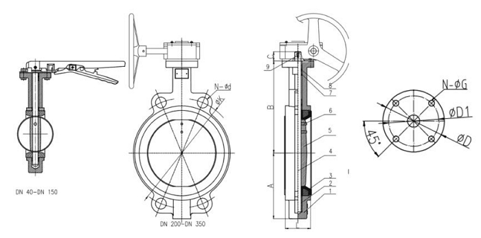 D71X軟密封蝶閥(圖1) 軟密封蝶閥結(jié)構(gòu)圖